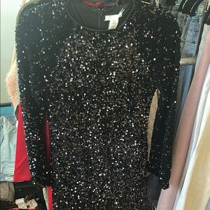 H&M Black Sequin Long Sleeve Dress